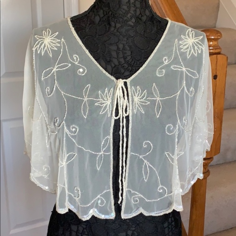 Kenneth Cole sheer beaded cape